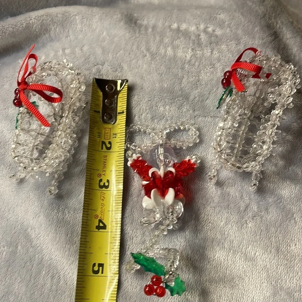 Vintage Beaded Mouse and Two Sleighs Red/Green/ Sparkle w/Holly Accents